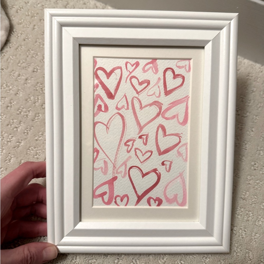 5x7 Hearts Watercolor with White Frame